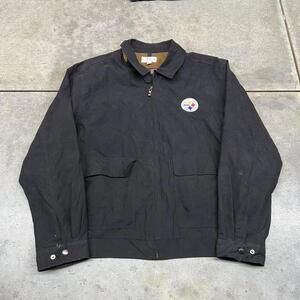 vintage pittsburgh steelers black small logo bomber jacket size xl